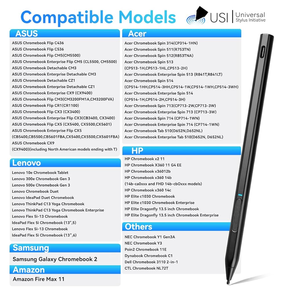 Chromebook USI 2.0 Stylus for Lenovo Duet 3 Chromebook